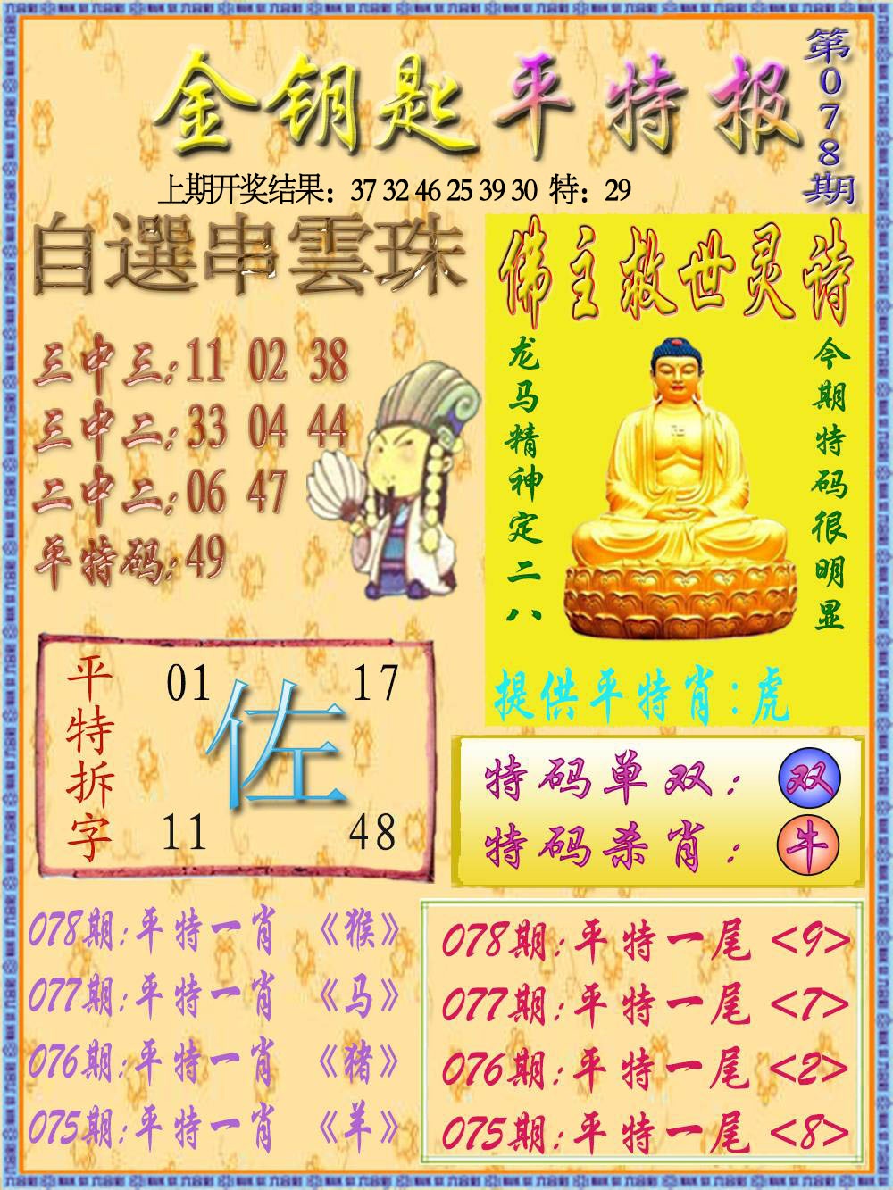 078期金钥匙平特报[图]